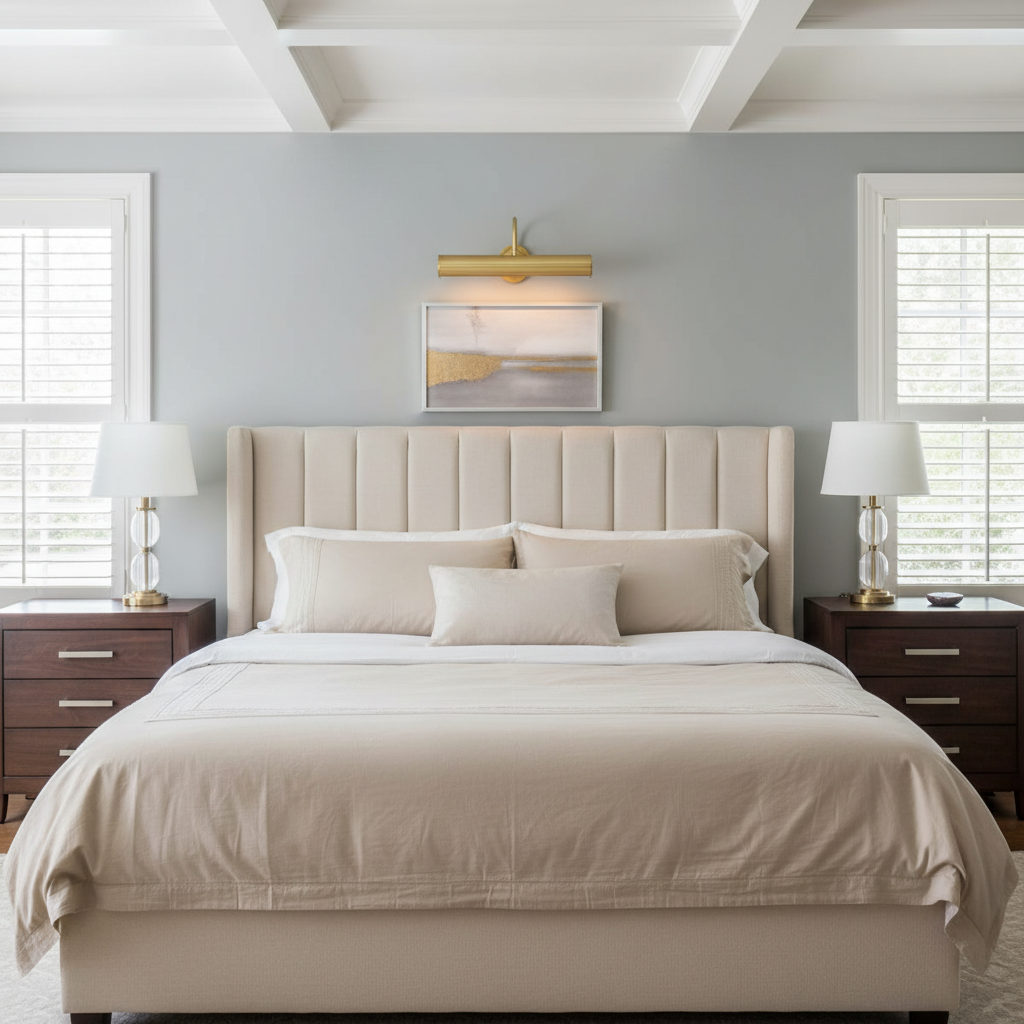 Riviko Regis Gallery Wall Sconce - American master bedroom with coffered ceiling