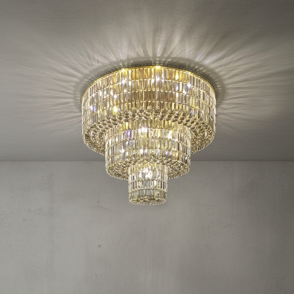 Riviko Grand Radiance Tiered Round Flush Mount Chandelier - Background Shot