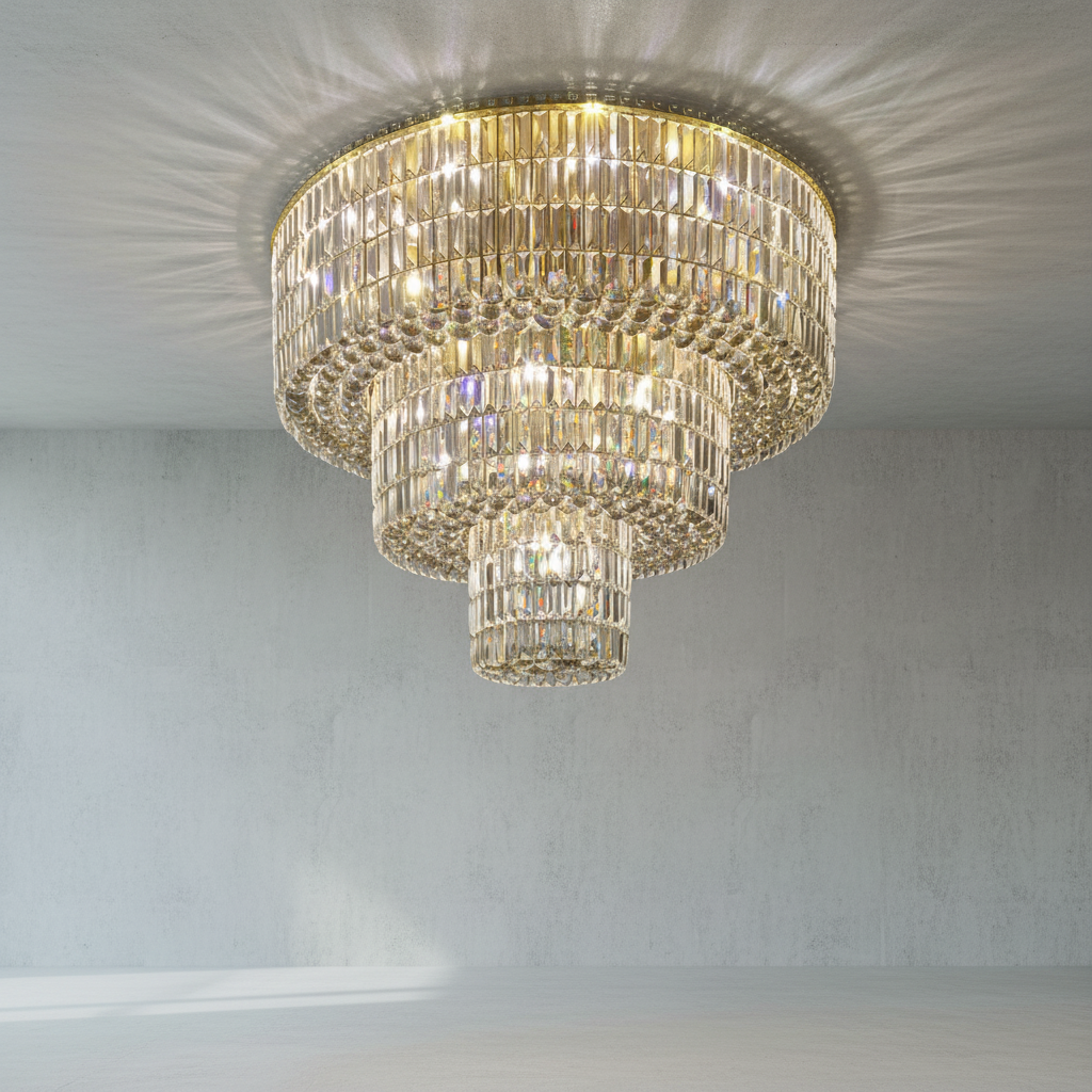 Riviko Grand Radiance Tiered Round Flush Mount Chandelier - Background Shot