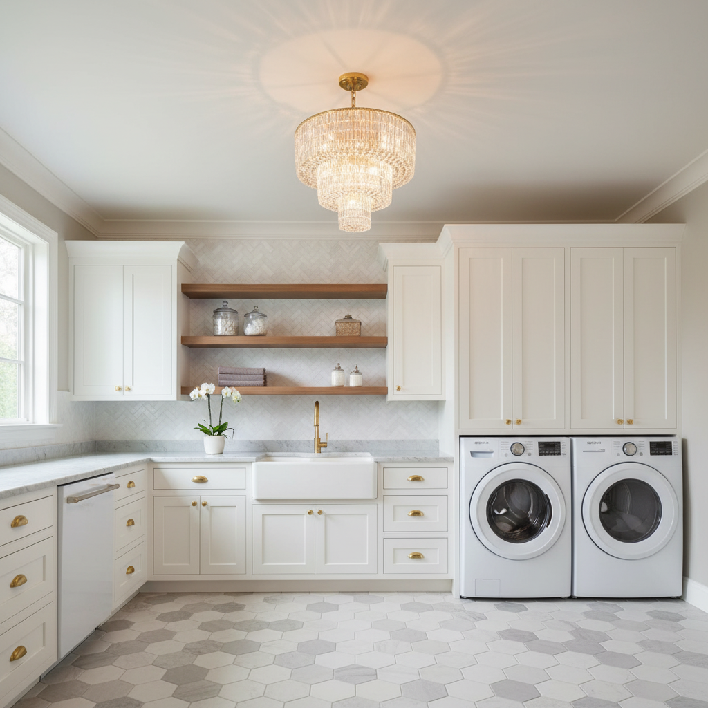 Riviko Grand Radiance Tiered Round Flush Mount Chandelier - elegant American laundry room