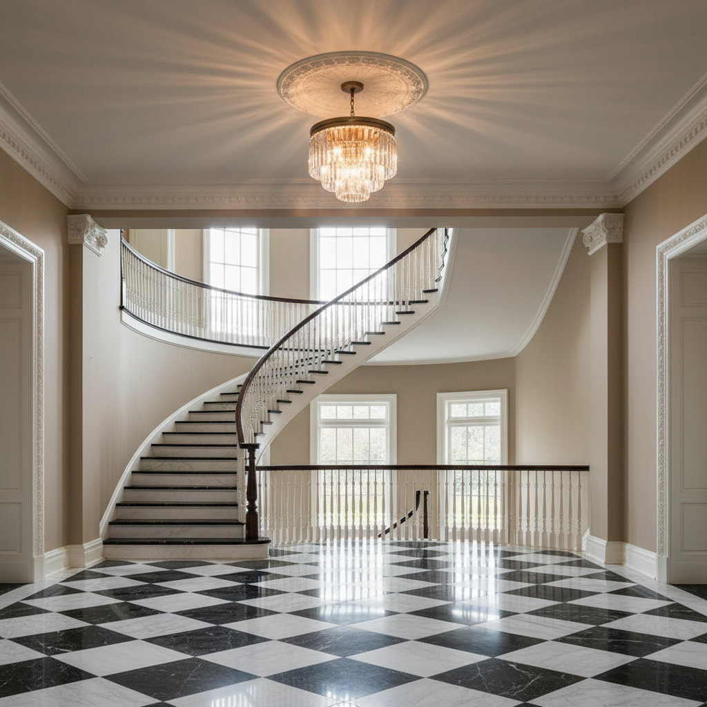 Riviko Aura Radiance Faceted Glass Flushmount - grand American estate foyer