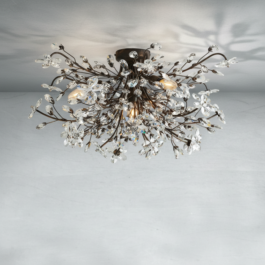 Riviko Veridian Bloom Crystal Flushmount - Background Shot
