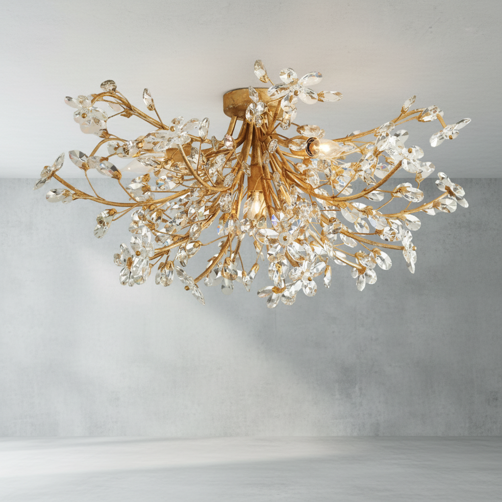 Riviko Veridian Bloom Crystal Flushmount - Background Shot