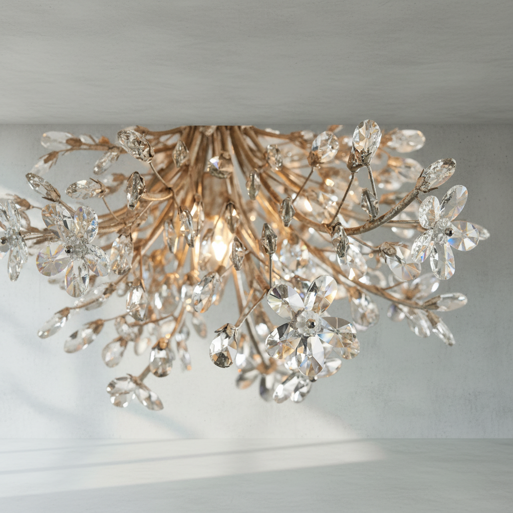 Riviko Veridian Bloom Crystal Flushmount - Background Shot