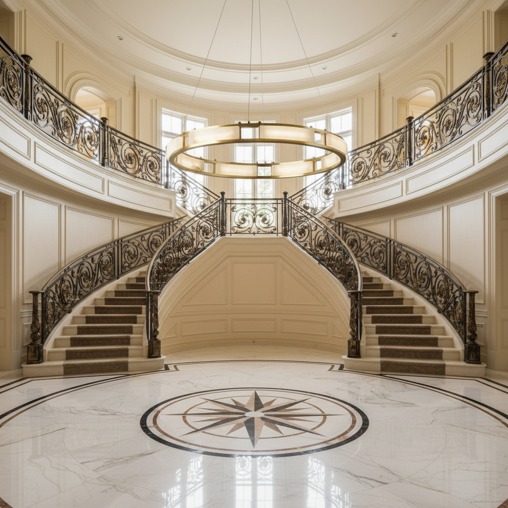 Riviko Alabaster Grandeur Round Chandelier - grand American foyer with two-story ceiling