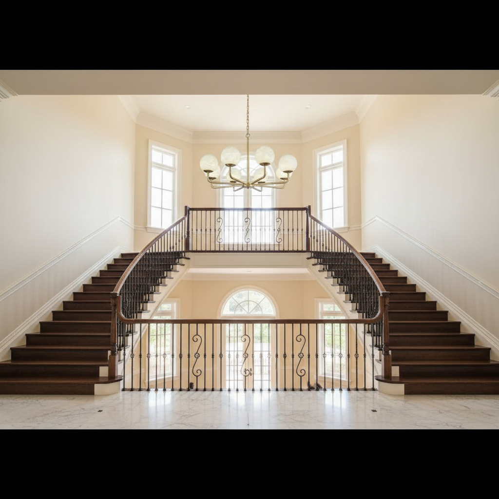 Riviko Alabaster Aura 6/8-Light Chandelier - dramatic American stairwell with soaring ceiling
