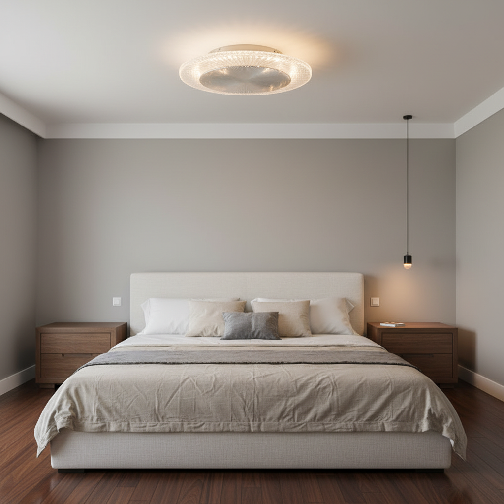 Riviko Aura Disc Round Flushmount - luxury American master bedroom