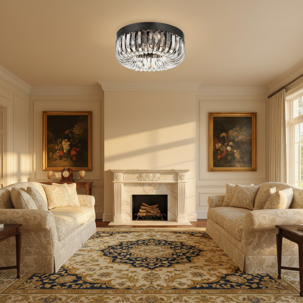Riviko Radiant Bloom 5-Light Round Flushmount - American formal living room with 12-foot ceilings