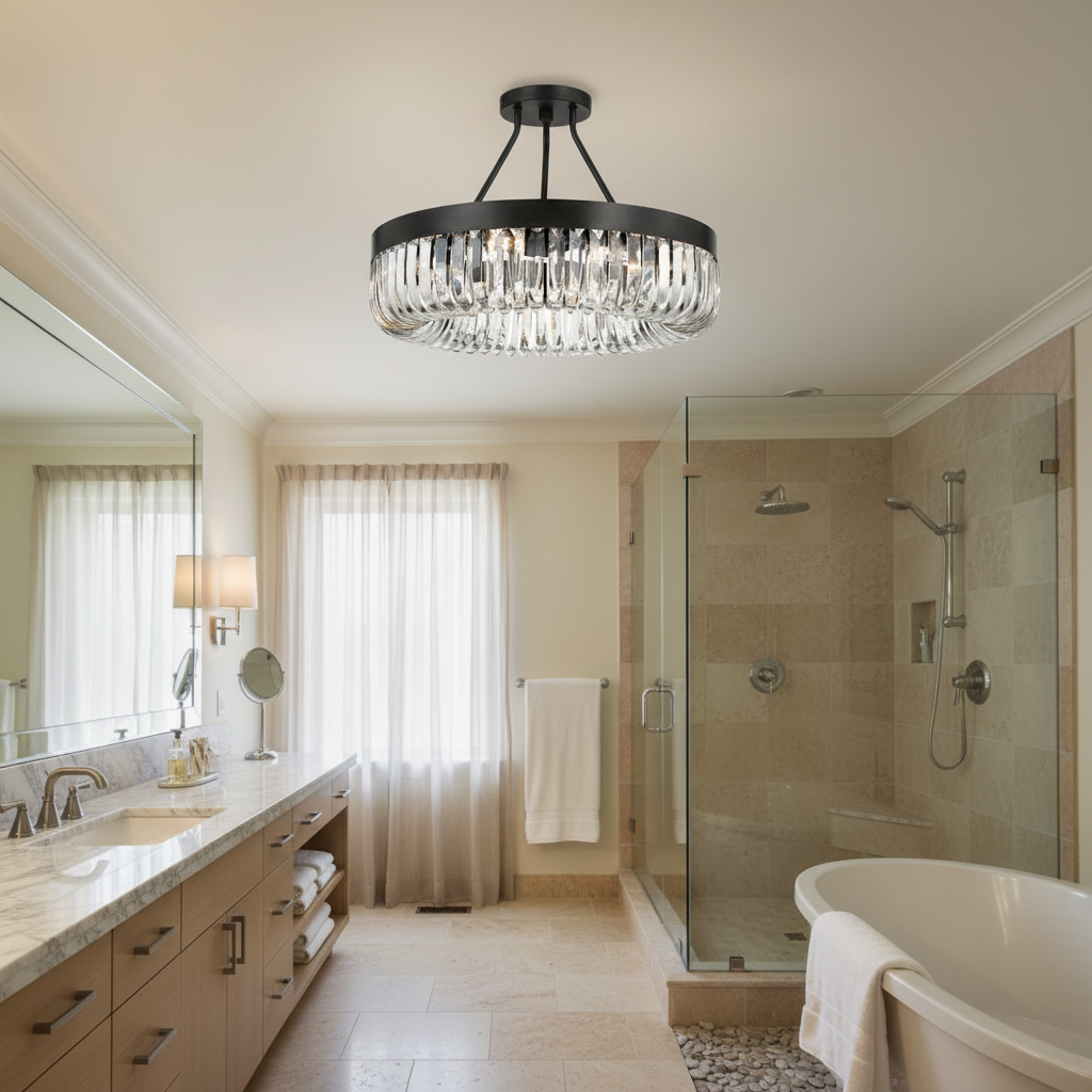 Riviko Grandeur Radiance 8 Light Round Semi Flushmount - luxury American bathroom