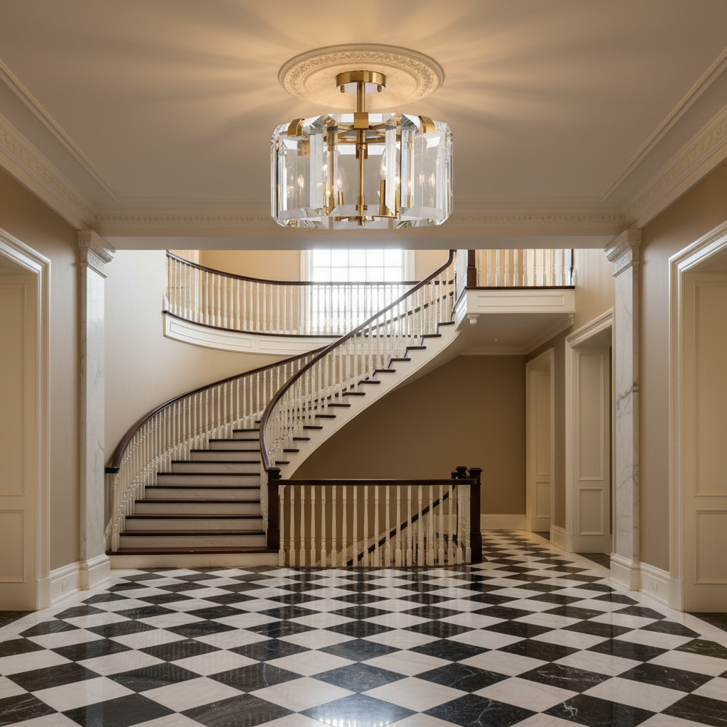 Riviko Radiant Prism 4-Light Flushmount - grand American estate foyer