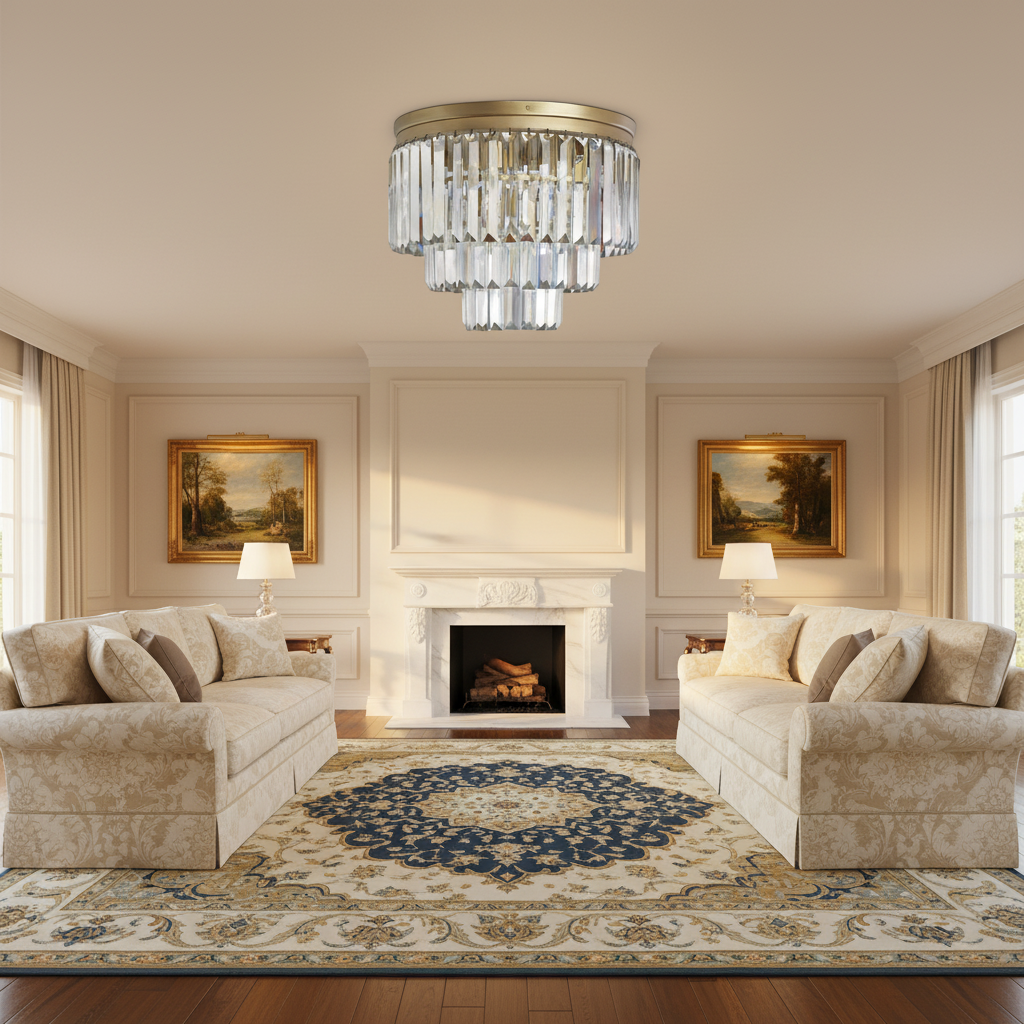 Riviko Opulent Radiance Round Flushmount - American formal living room with 12-foot ceilings