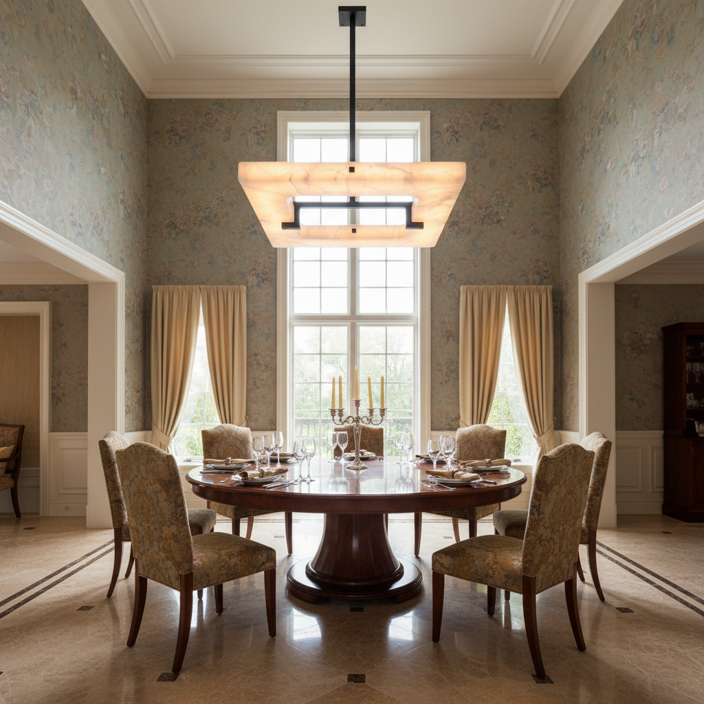 Riviko Alabaster Aura Square Chandelier - formal American dining room