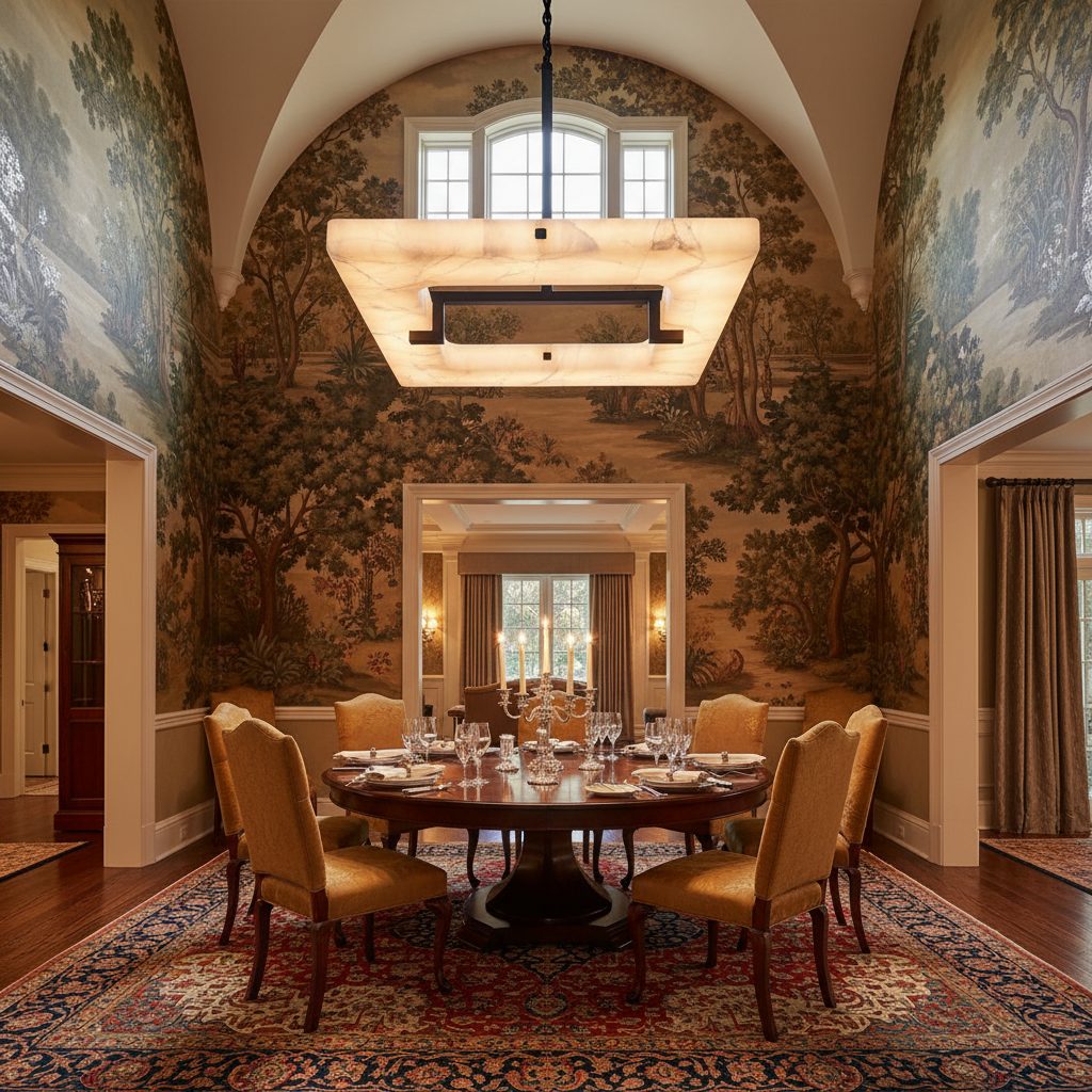 Riviko Glacera Square Alabaster Chandelier - formal American dining room