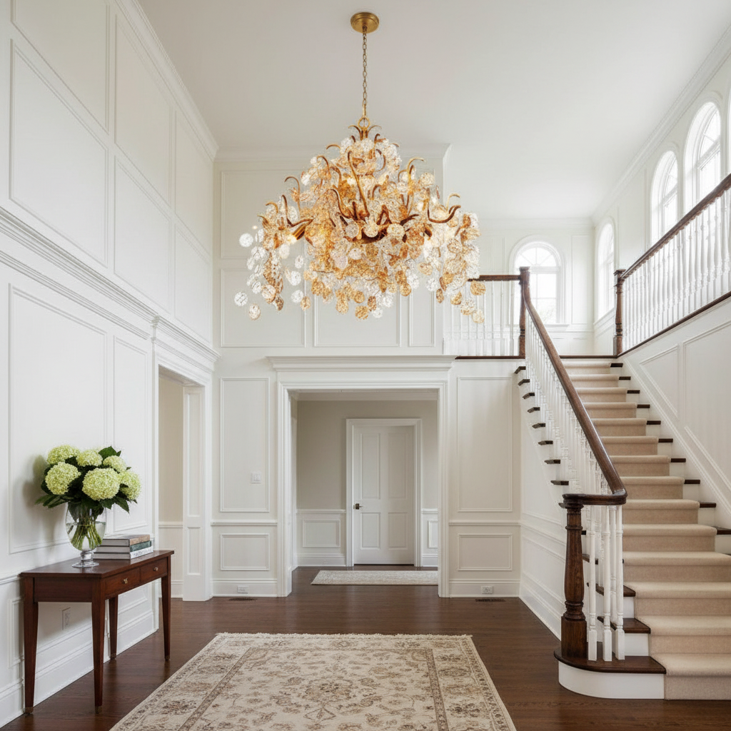 Riviko Gilded Branch Artistic 11-Light Chandelier - elegant American entryway with arched doorway