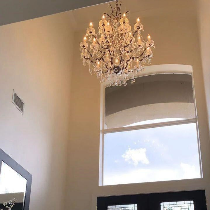 19th C. Rochelle Iron & Crystal Round Chandelier 40"