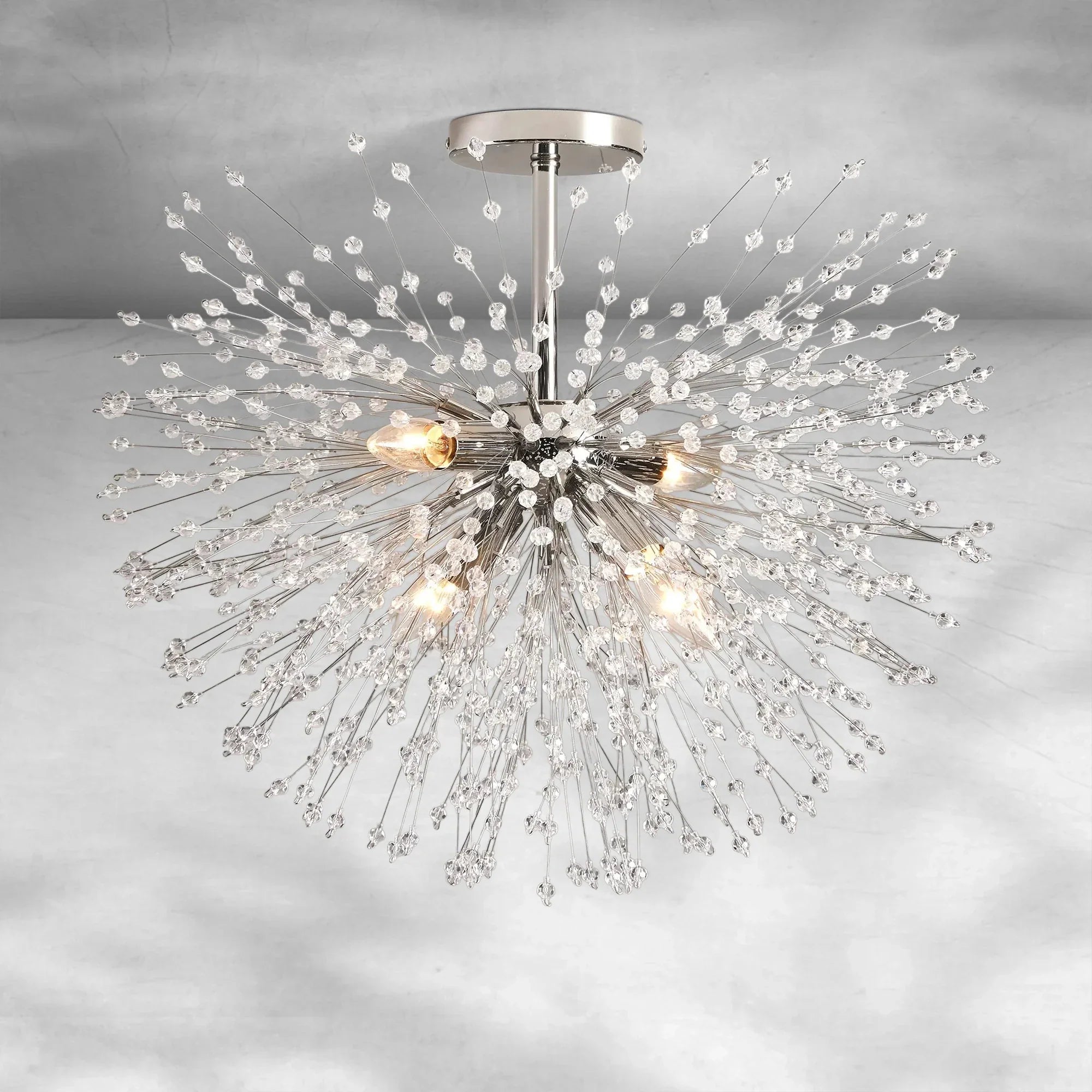 Lamer Lighting Stellar Bloom Flushmount - dramatic American stairwell with soaring ceiling