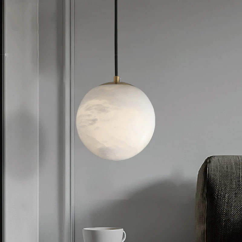 Kevin Hansa Alabaster Ball Pendant Light, Island Mini Pendant Light Riviko 5"D