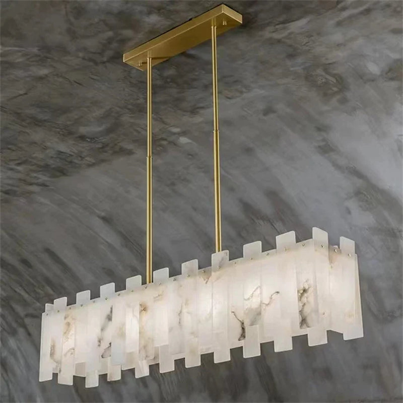 Jean Modern Marble Alabaster Linear Chandelier Over Dining Table chandelier Riviko