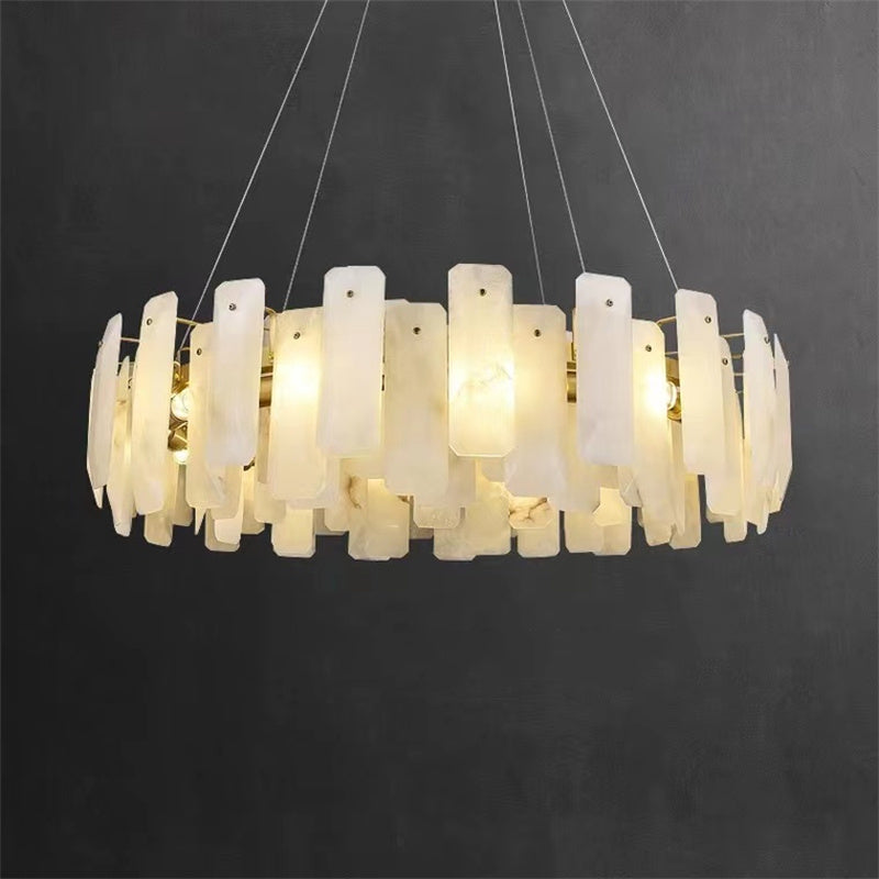 Carlos Modern Alabaster Round Chandelier, Real Alabaster Chandlier Over Dining Table chandelier Riviko