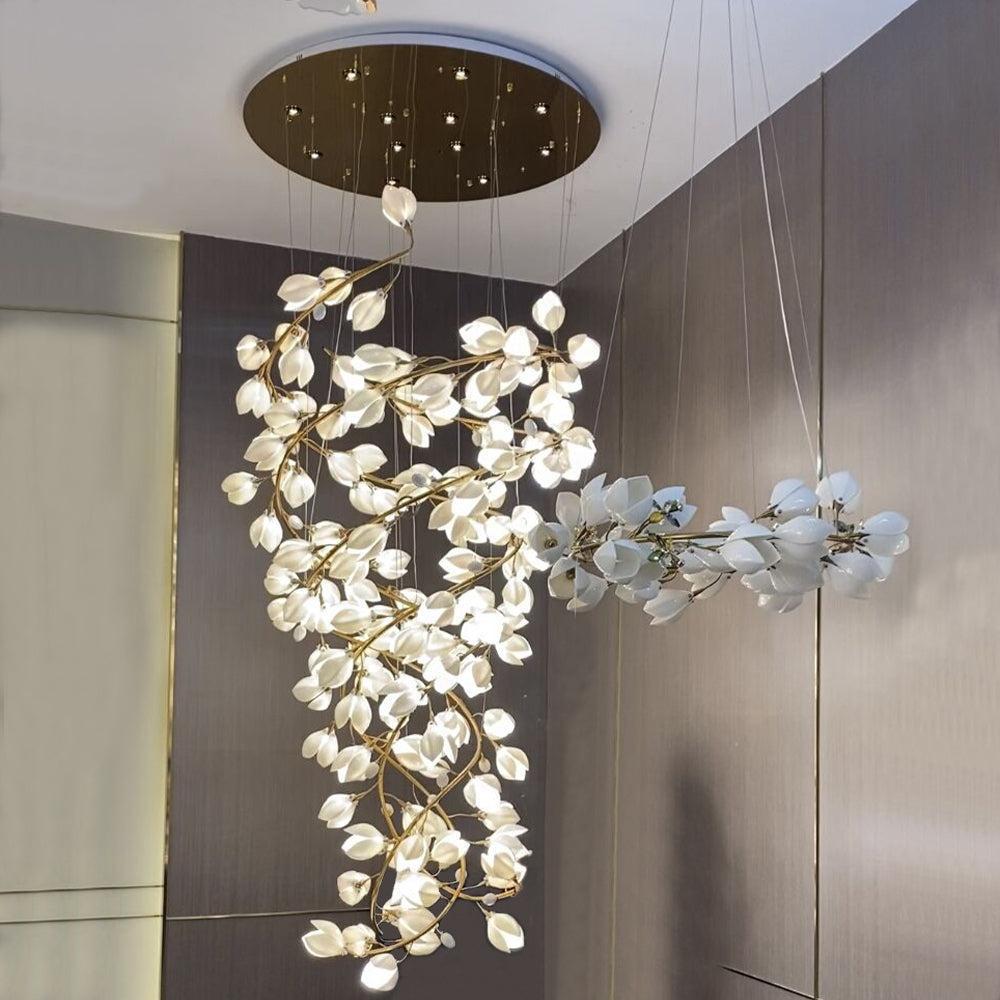 Riviko Magnolia Bloom Spiral LED Chandelier - elegant American laundry room