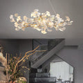 Riviko Ceramic Petal Modern Linear Branch Chandelier - grand American foyer with two-story ceiling