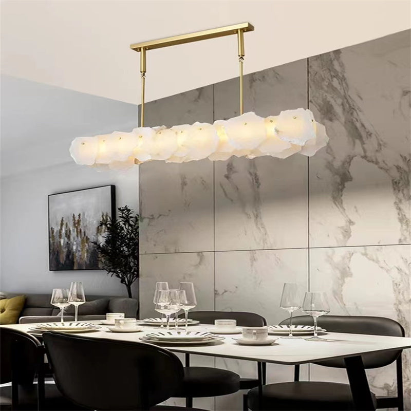 Carlos Alabaster Modern Snowflake Linear Chandelier Over Dining Table chandelier Riviko