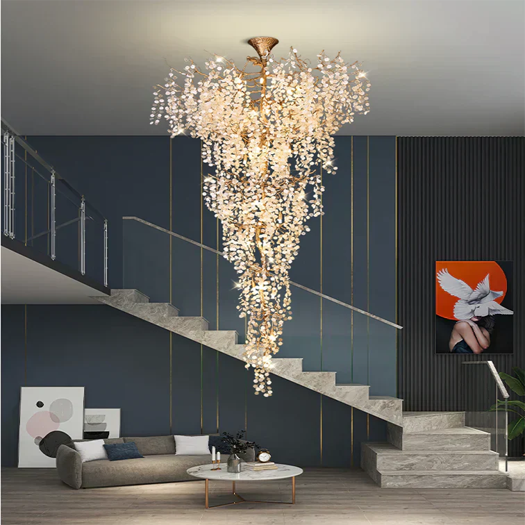 Riviko Botanical Bloom Brass Semi-Flush Mount Chandelier - American guest bedroom