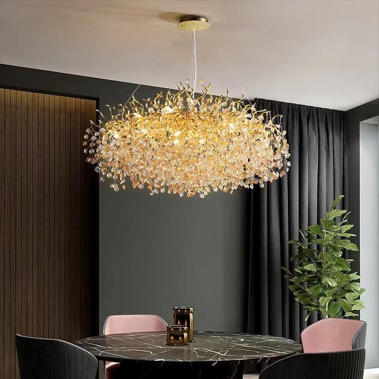 Riviko Gilded Bloom Branch Crystal Chandelier - formal American dining room