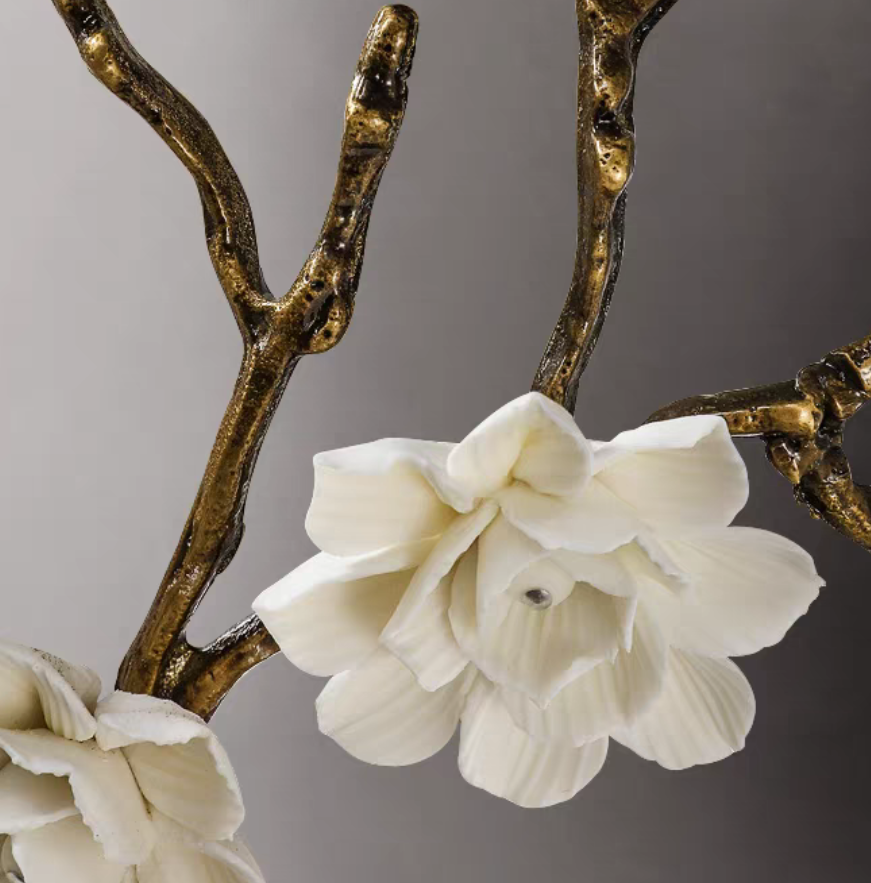 Riviko Verdant Bloom Brass & Ceramic Chandelier - Background Shot