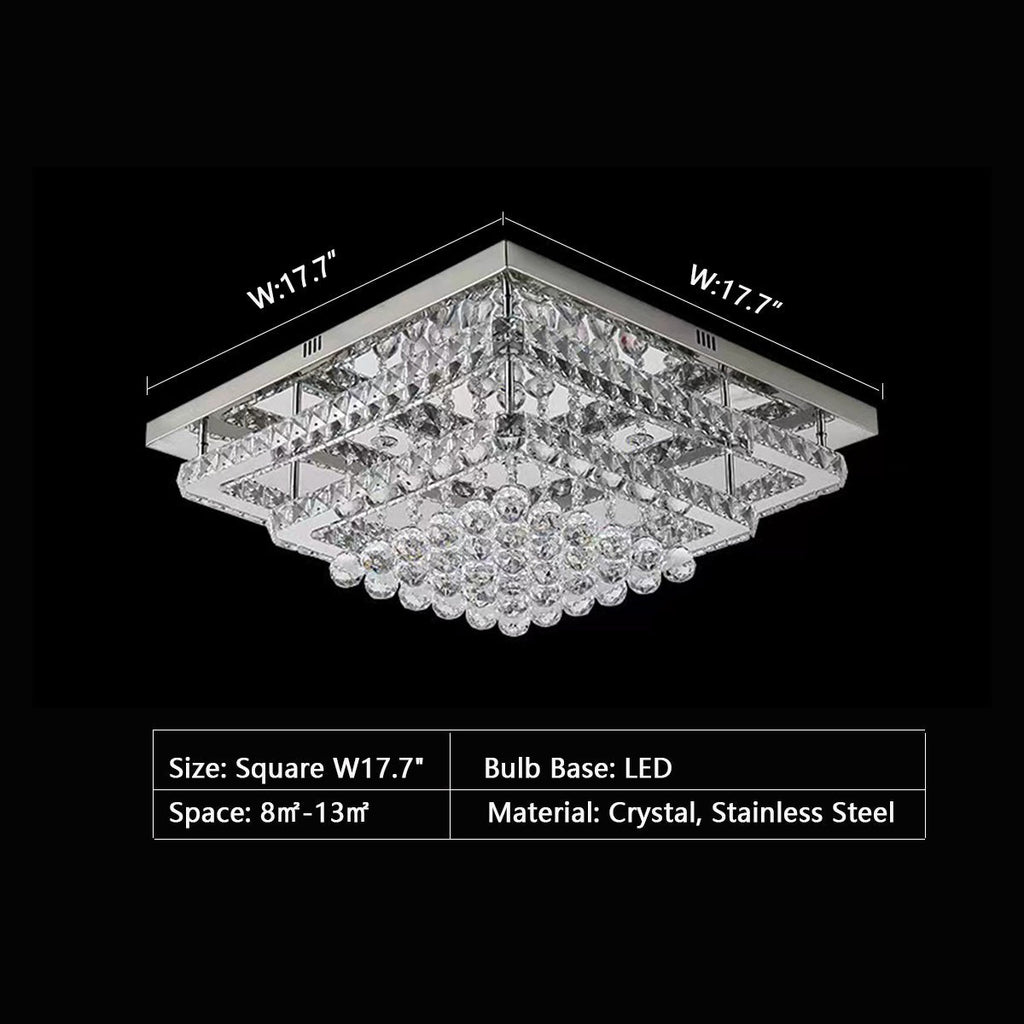 Extra Large Two Layers Rectangle Crystal Flush Mount Chandelier for Living Room/Bedroom