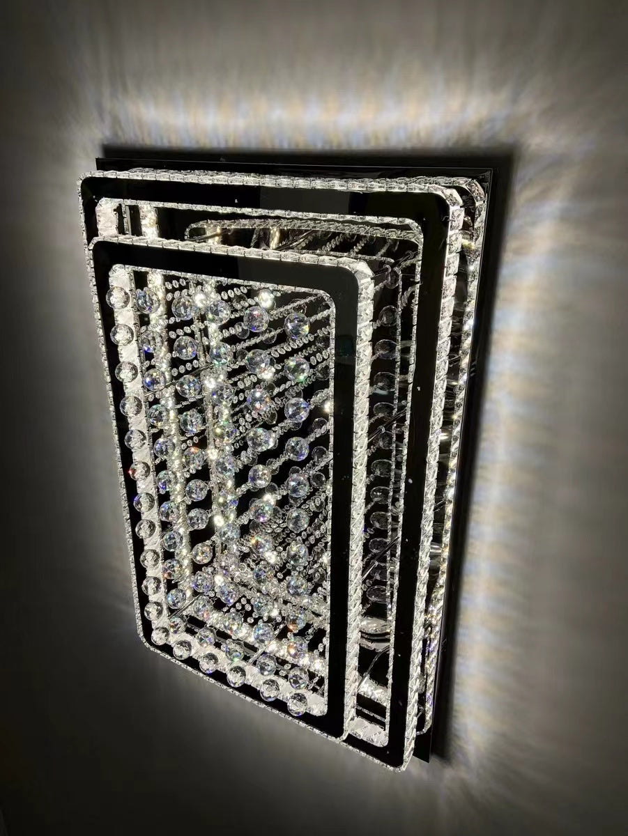 Extra Large Two Layers Rectangle Crystal Flush Mount Chandelier for Living Room/Bedroom