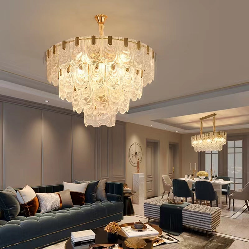 Nordic Light Luxury Patterned Glass Pendant Chandelier Suit for Living/Dining Room/Bedroom