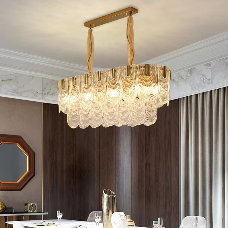 Nordic Light Luxury Patterned Glass Pendant Chandelier Suit for Living/Dining Room/Bedroom