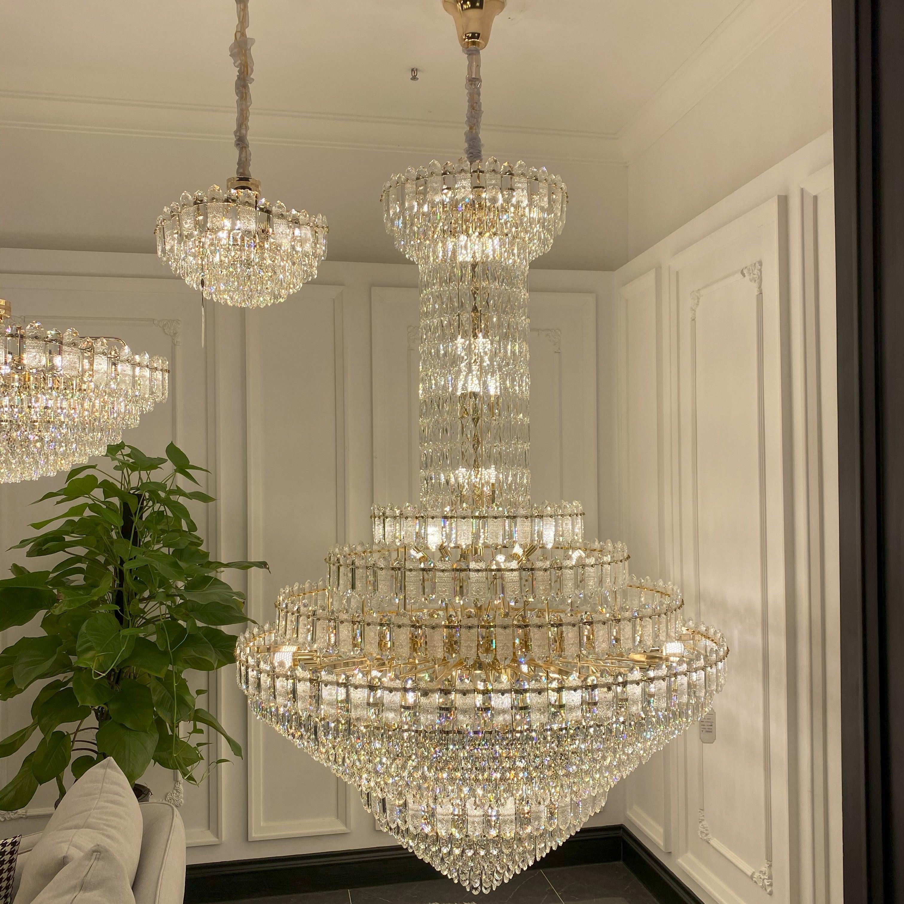 Riviko Grand Tiered Crystal Foyer Chandelier - American ballroom or formal entertaining space