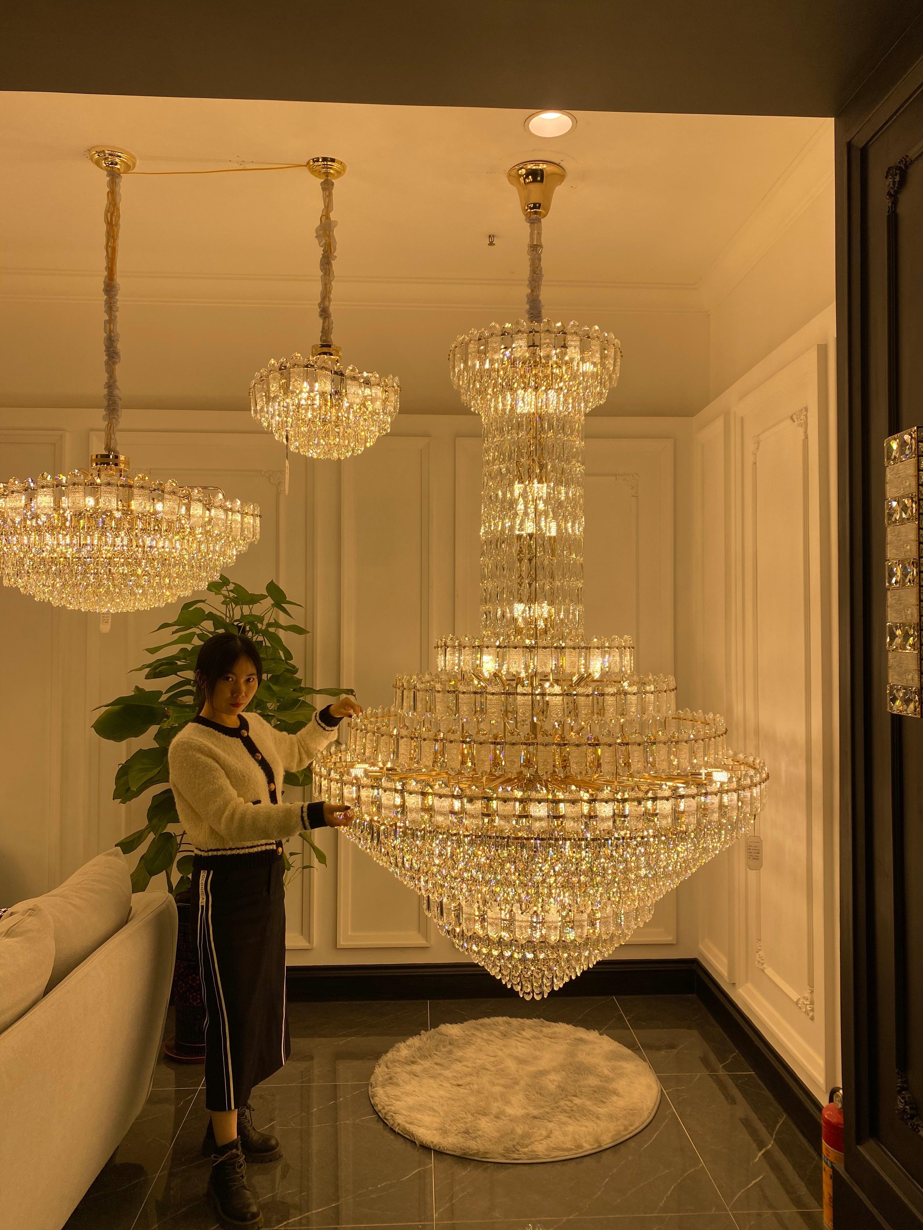 Riviko Grand Tiered Crystal Foyer Chandelier - grand American estate foyer