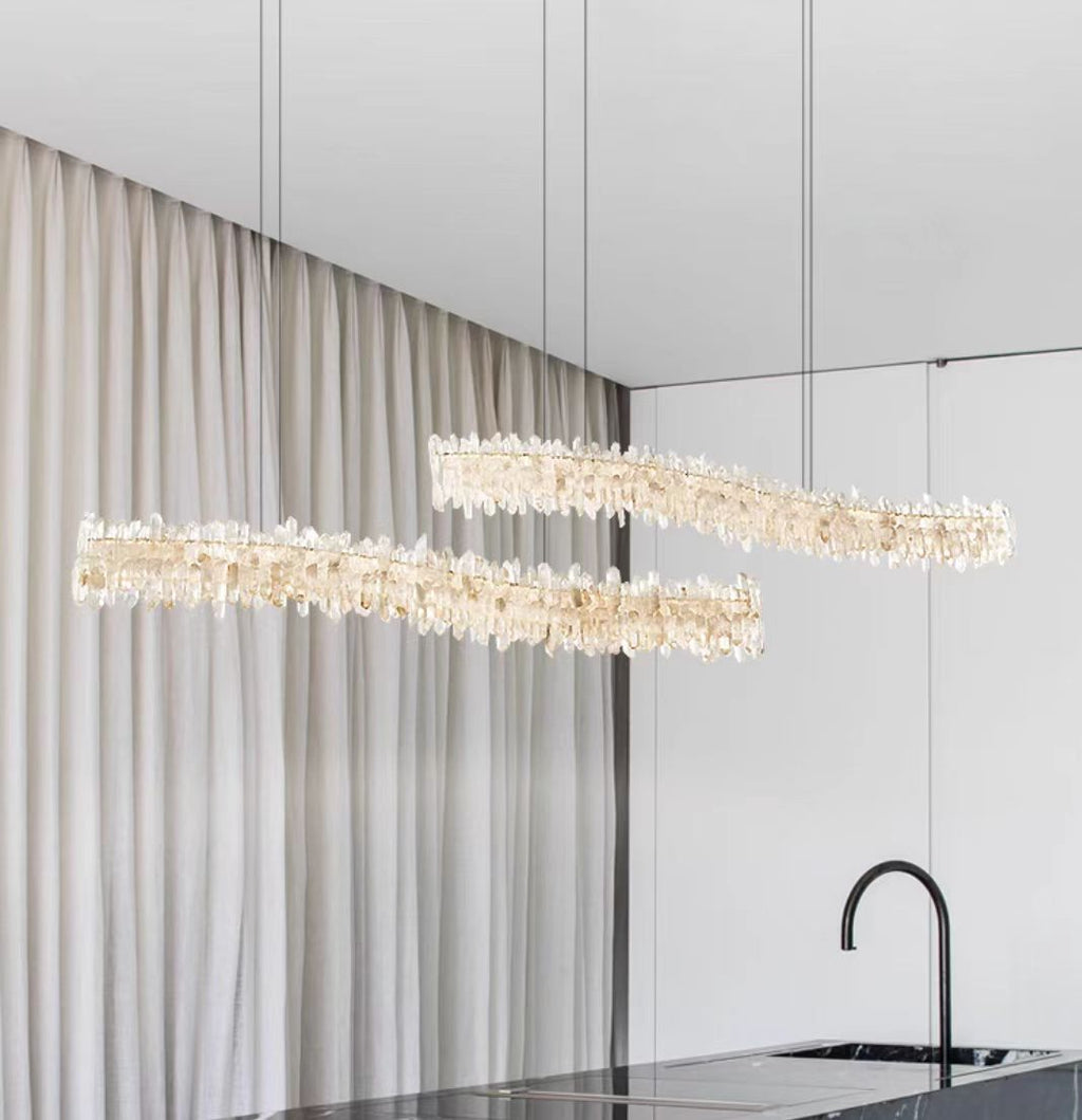 Modern Light Luxury Designer Model Natural Crystal Stone Long Dining Chandelier Furniture for Dining Room/Kitchen Island/Study Room