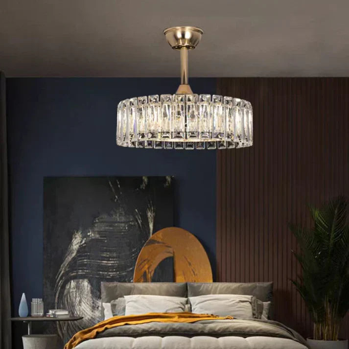 Modern Invisible Blade Fan Light Crystal Chandelier for Living/Dining Room/Bedroom
