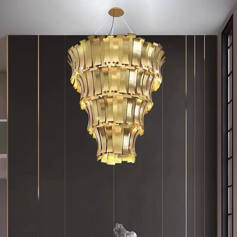 Oversized Art Tapering Tiered Luxury Gold Chandelier for Living Room/High-Ceiling Room