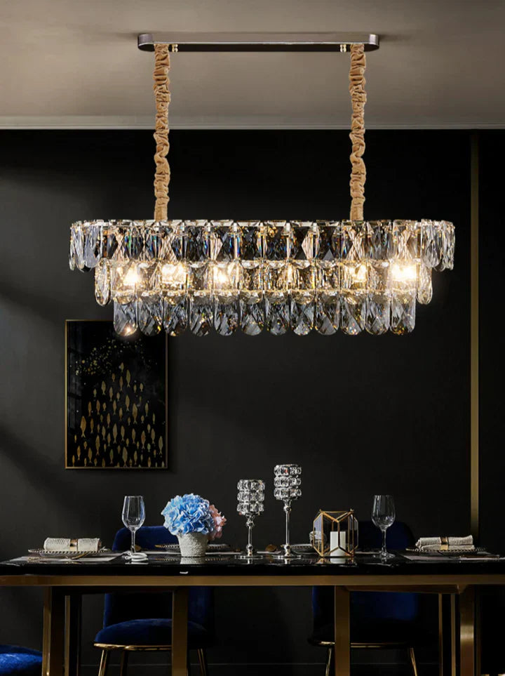 Extra Large Light Luxury Tiered Crystal Rectangle Chandelier for Dining Area