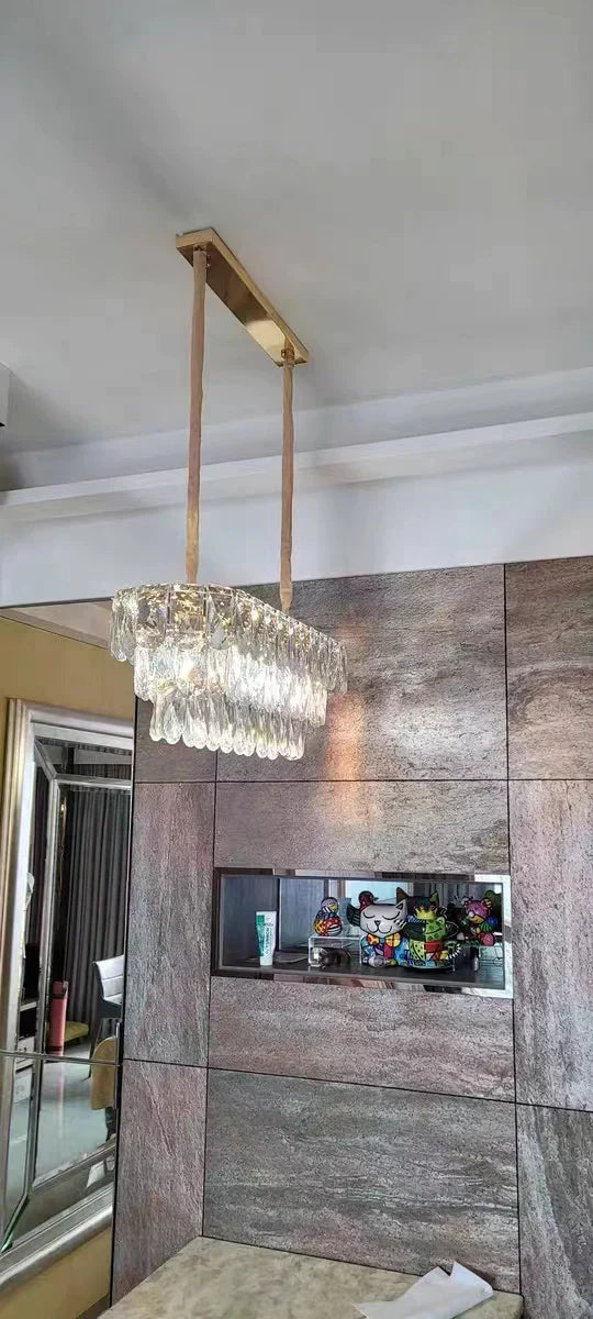 Extra Large Light Luxury Tiered Crystal Rectangle Chandelier for Dining Area