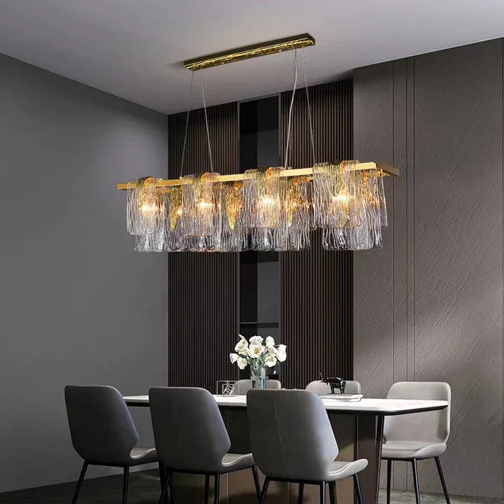 Light Luxury Irregular Glass Slice Chandelier Suit in Brass Finish for Living Room/ Ding Room/ Bedroom