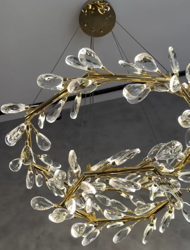 Modern 1/2-Ring Wreath Crystal Chandelier for Low-ceiling