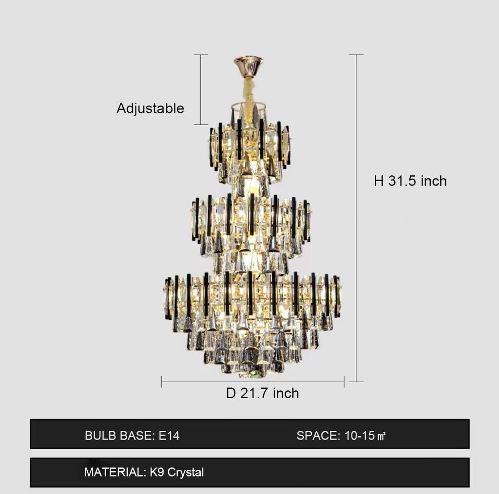 Riviko Grand Lumina 3-Tier Round Crystal Chandelier - Background Shot