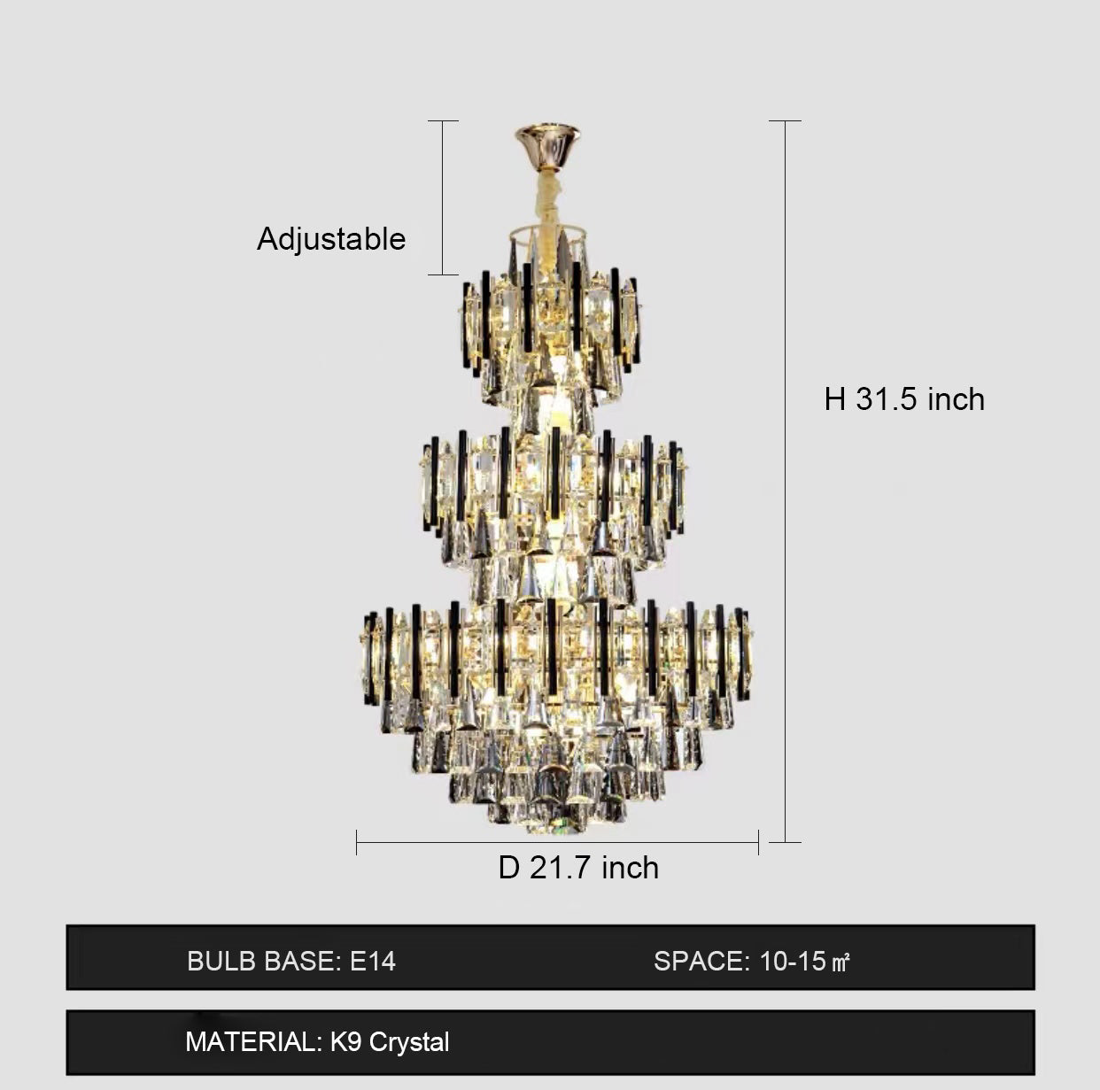 Riviko Grand Lumina 3-Tier Round Crystal Chandelier - Background Shot
