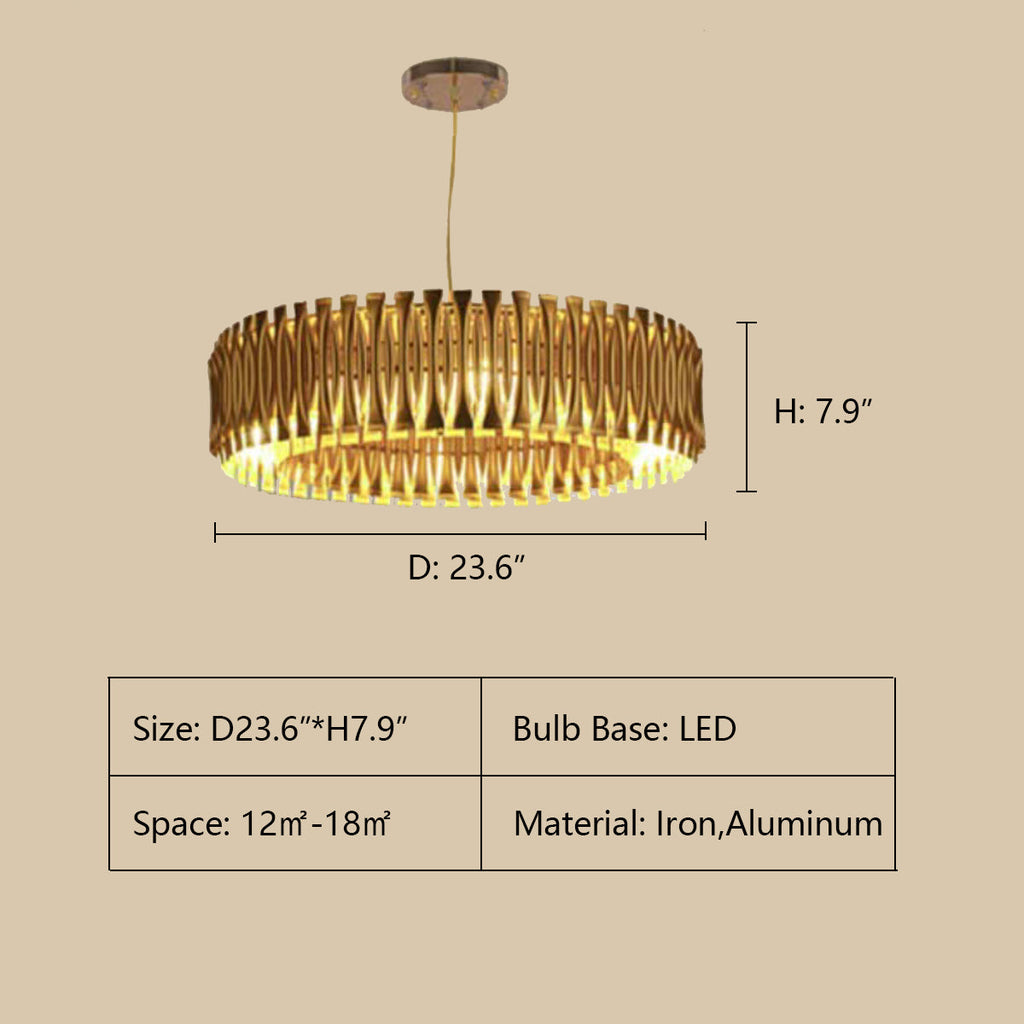 Post-Modern Light Luxury Aluminum Hollow Round Gold Chandelier for Living/Dining Room/Bar