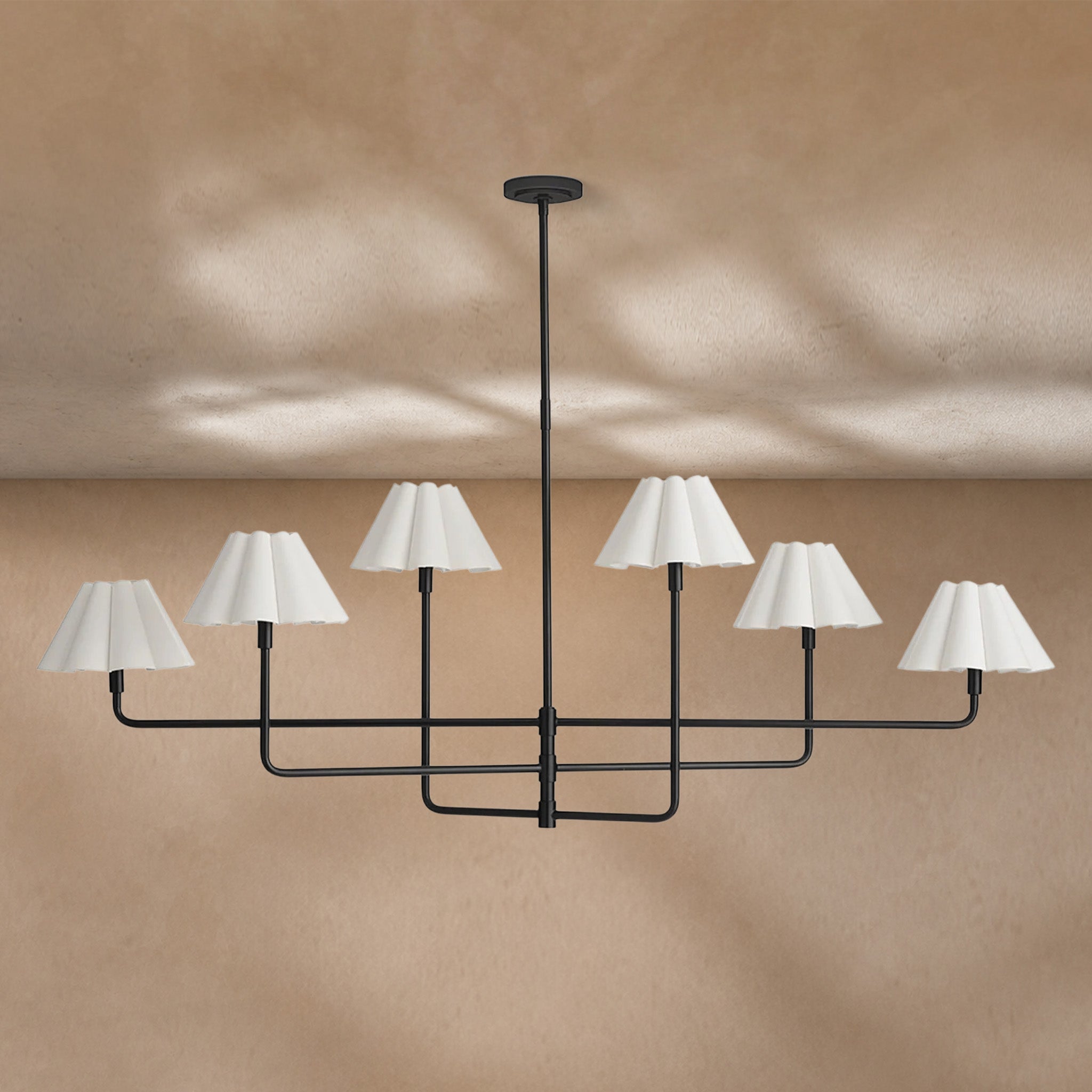 Polara white linen Chandelier(Blackened Brass)