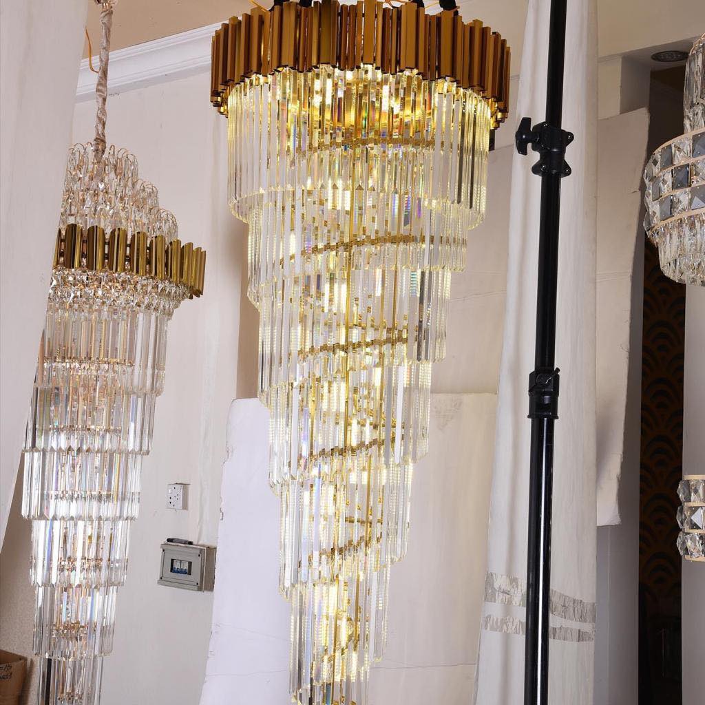 Riviko Grand Lumina Spiral Crystal Chandelier - Background Shot