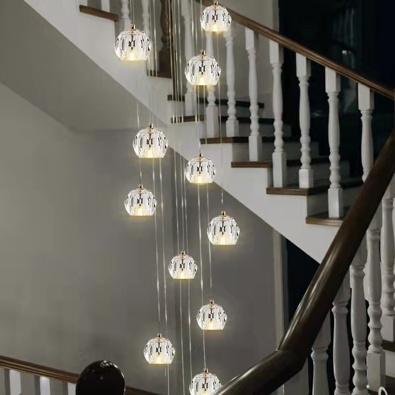 Sputnik K9 Crystal Chandelier Entryway Pure Copper Ceiling Light Foyer Hall Brass Lighting Fixture