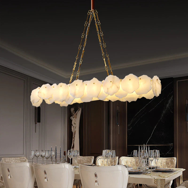 Carlos Alabaster Modern Snowflake Linear Chandelier with Chain chandelier Riviko