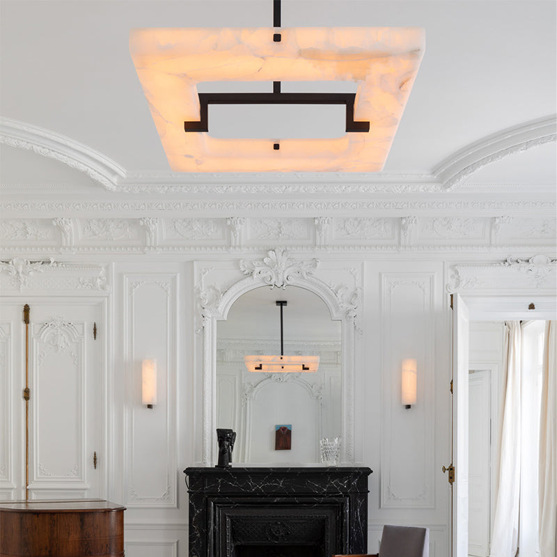 Maxine Modern Square Alabaster Living Room Chandelier Chandelier Riviko